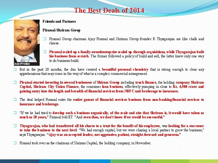 The Best Deals of 2014 Friends and Partners Piramal Shriram Group � Piramal Group