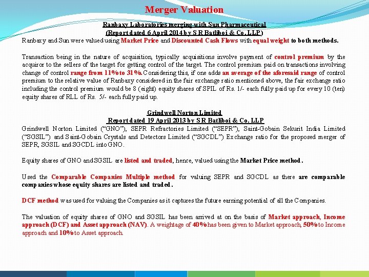 Merger Valuation Ranbaxy Laboratories merging with Sun Pharmaceutical (Report dated 6 April 2014 by