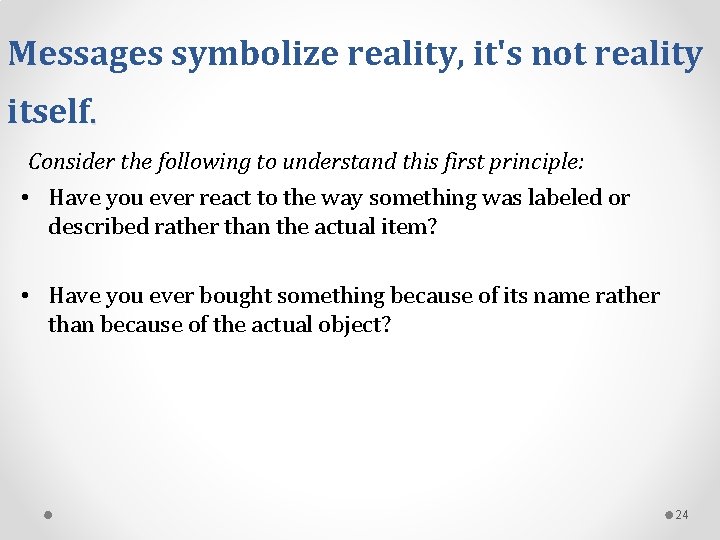 Messages symbolize reality, it's not reality itself. Consider the following to understand this first