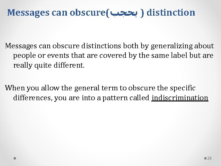 Messages can obscure( ) ﻳﺤﺠﺐ distinction Messages can obscure distinctions both by generalizing about