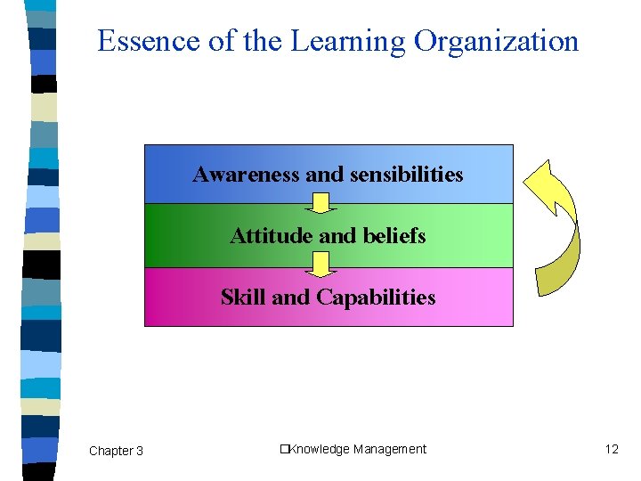 Essence of the Learning Organization Awareness and sensibilities Attitude and beliefs Skill and Capabilities