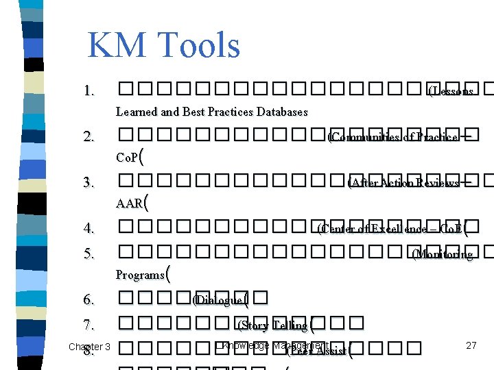 KM Tools 1. ���������� (Lessons Learned and Best Practices Databases 2. ���������� (Communities of