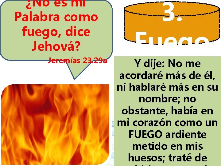 ¿No es mi Palabra como fuego, dice Jehová? Jeremías 23. 29 a 3. Fuego