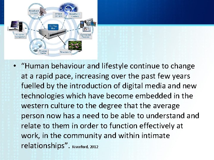  • “Human behaviour and lifestyle continue to change at a rapid pace, increasing