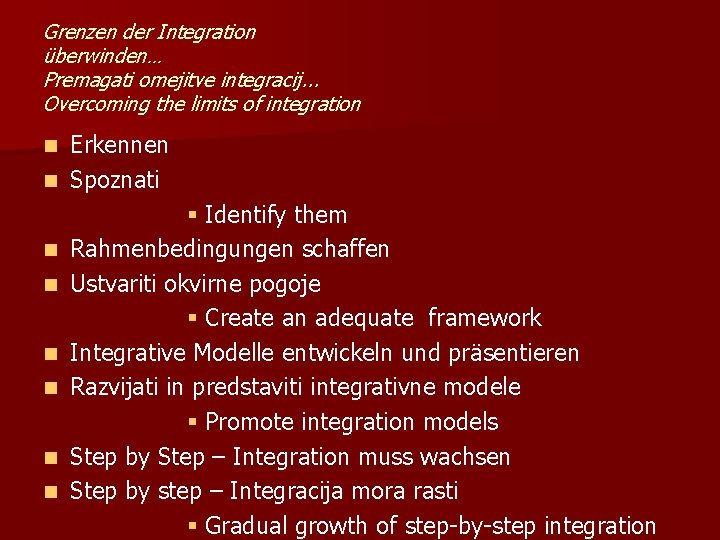 Grenzen der Integration überwinden… Premagati omejitve integracij. . . Overcoming the limits of integration
