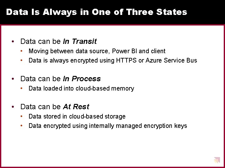 Data Is Always in One of Three States • Data can be In Transit