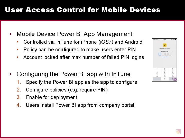 User Access Control for Mobile Devices • Mobile Device Power BI App Management •