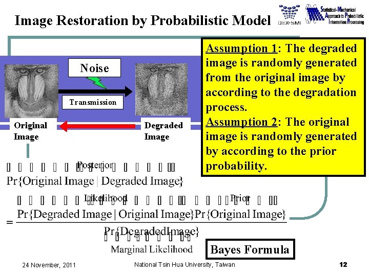 Image Restoration by Probabilistic Model Noise Transmission Original Image Degraded Image Assumption 1: The Image Restoration by Probabilistic Model Noise Transmission Original Image Degraded Image Assumption 1: The