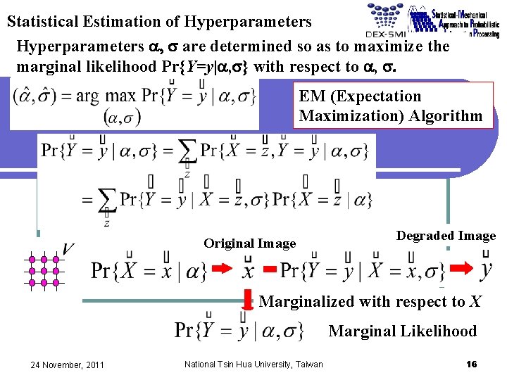 Statistical Estimation of Hyperparameters a, s are determined so as to maximize the marginal Statistical Estimation of Hyperparameters a, s are determined so as to maximize the marginal