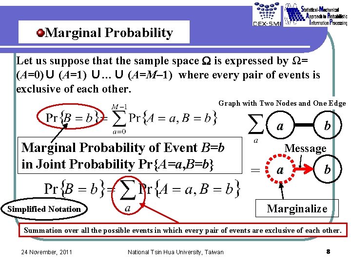 Marginal Probability Let us suppose that the sample space W is expressed by Ω= Marginal Probability Let us suppose that the sample space W is expressed by Ω=