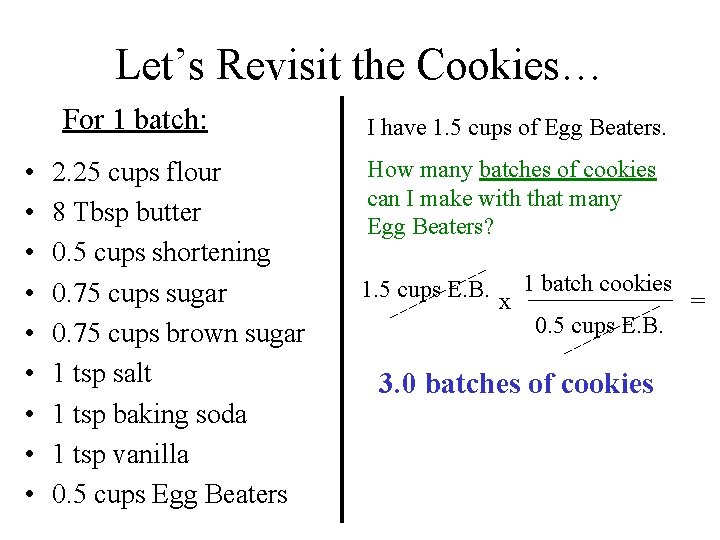 Let’s Revisit the Cookies… For 1 batch: • • • 2. 25 cups flour