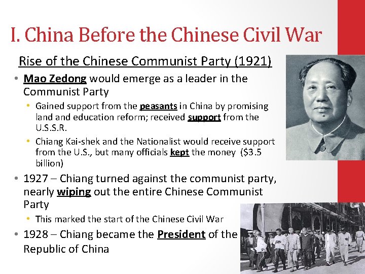 I. China Before the Chinese Civil War Rise of the Chinese Communist Party (1921)