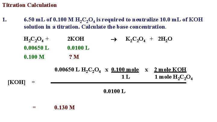Titration Calculation 1. 6. 50 m. L of 0. 100 M H 2 C