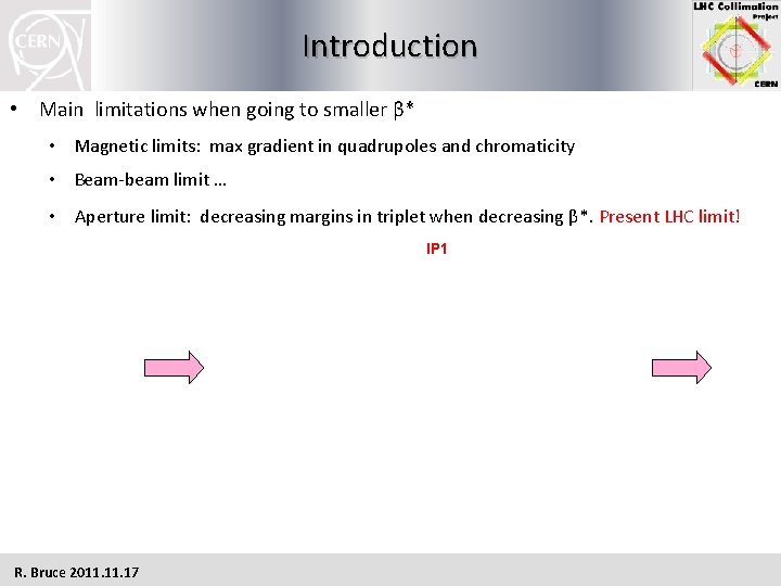 Introduction • Main limitations when going to smaller β* • Magnetic limits: max gradient