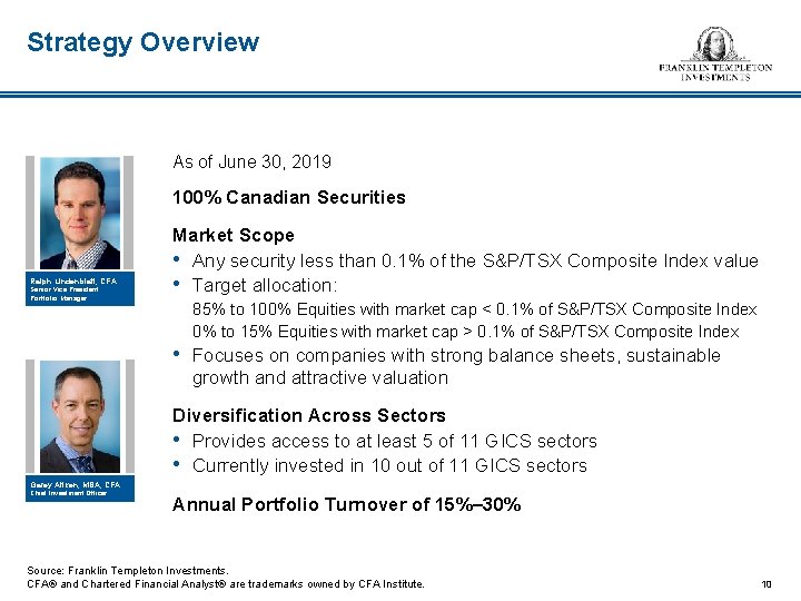 Strategy Overview As of June 30, 2019 100% Canadian Securities Ralph Lindenblatt, CFA Senior