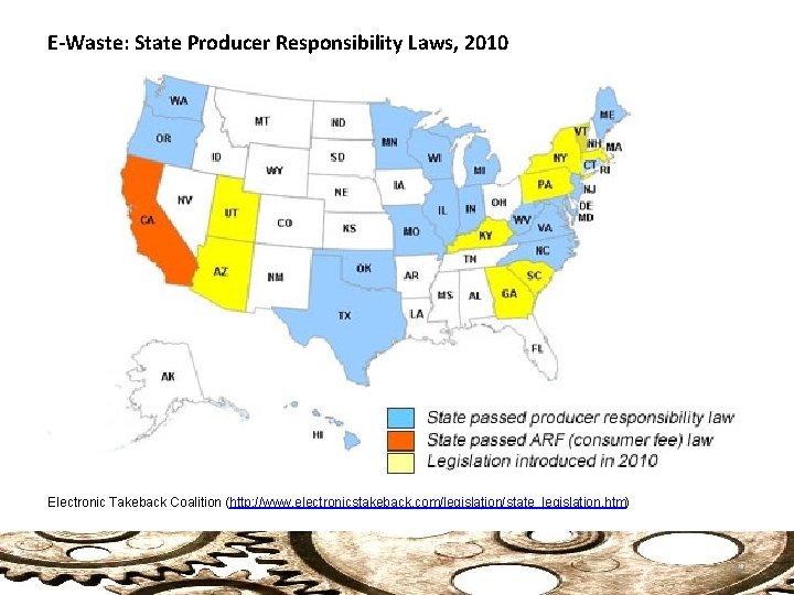 E-Waste: State Producer Responsibility Laws, 2010 Electronic Takeback Coalition (http: //www. electronicstakeback. com/legislation/state_legislation. htm)