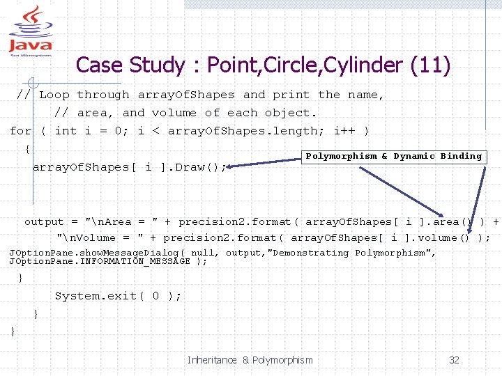 Case Study : Point, Circle, Cylinder (11) // Loop through array. Of. Shapes and