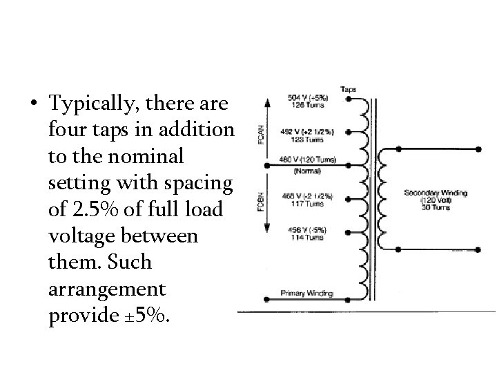  • Typically, there are four taps in addition to the nominal setting with