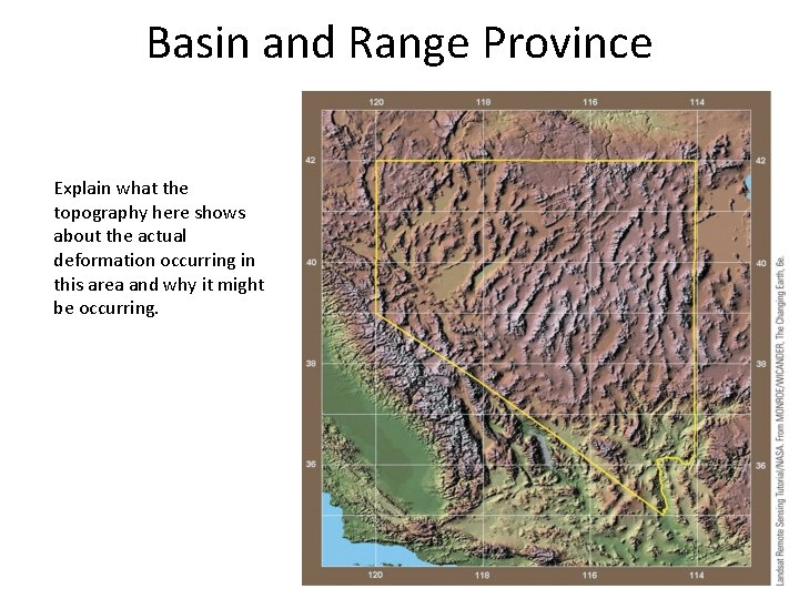 Basin and Range Province Explain what the topography here shows about the actual deformation