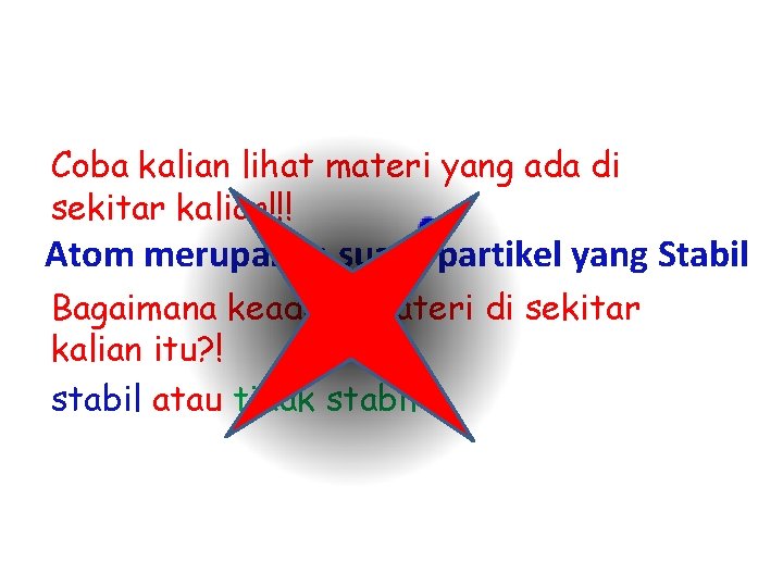 Coba kalian lihat materi yang ada di sekitar kalian!!! Atom merupakan suatu partikel yang