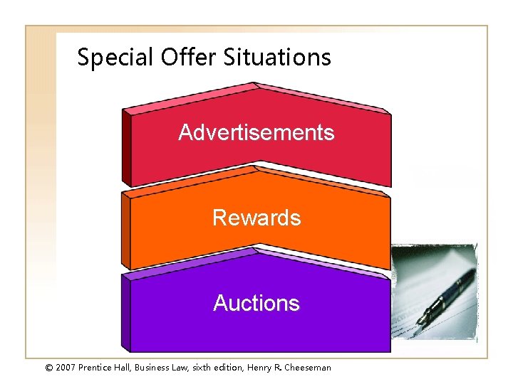 Special Offer Situations Advertisements Rewards Auctions © 2007 Prentice Hall, Business Law, sixth edition,
