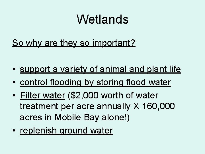 Wetlands So why are they so important? • support a variety of animal and