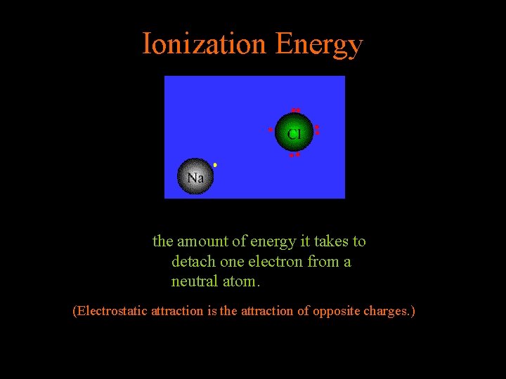 Ionization Energy the amount of energy it takes to detach one electron from a