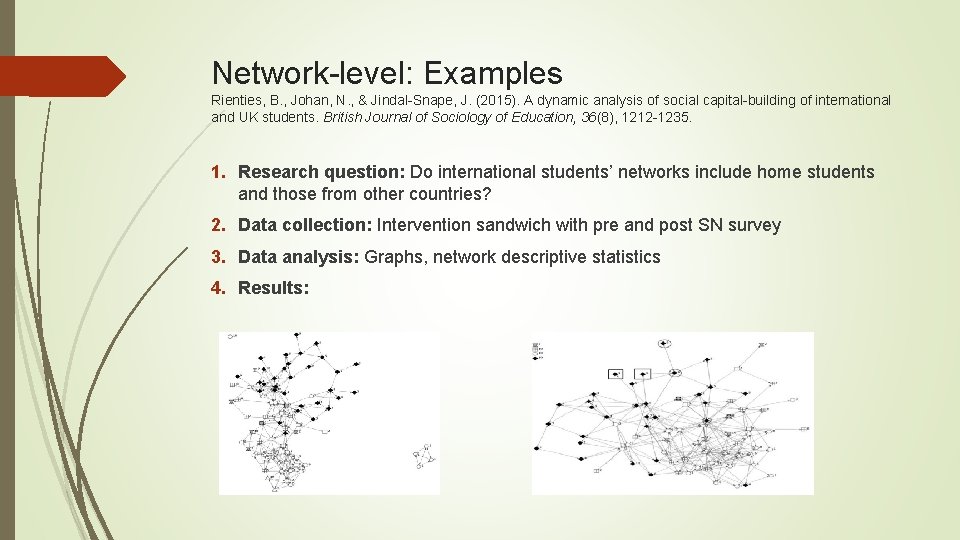 Network-level: Examples Rienties, B. , Johan, N. , & Jindal-Snape, J. (2015). A dynamic