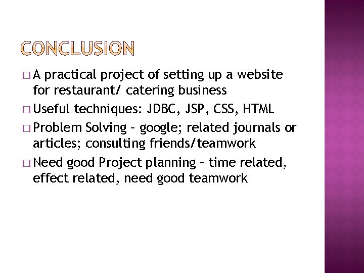 �A practical project of setting up a website for restaurant/ catering business � Useful