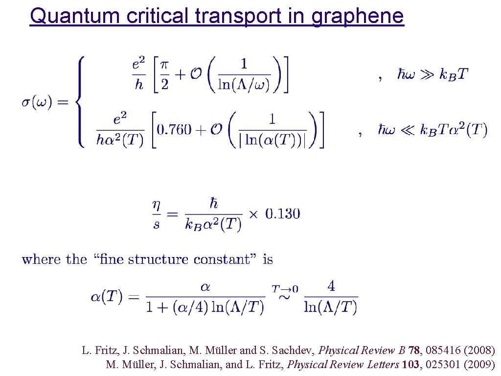 Quantum critical transport in graphene L. Fritz, J. Schmalian, M. Müller and S. Sachdev,