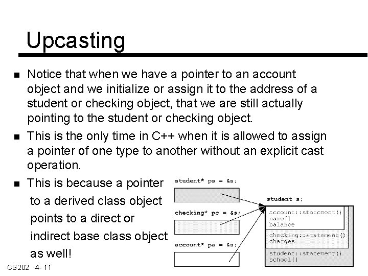 Upcasting Notice that when we have a pointer to an account object and we