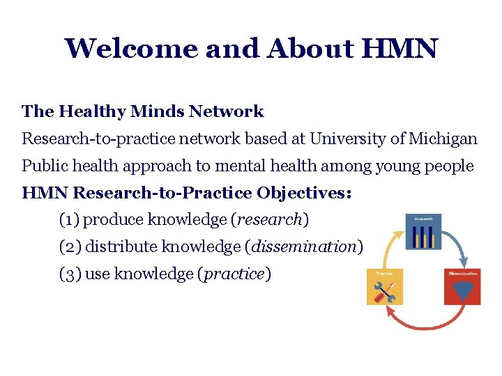 Welcome and About HMN The Healthy Minds Network Research-to-practice network based at University of