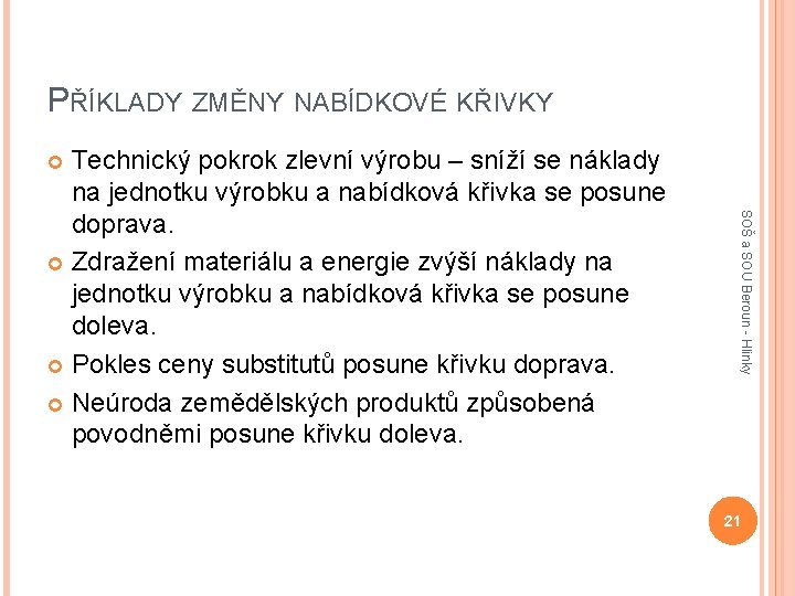 PŘÍKLADY ZMĚNY NABÍDKOVÉ KŘIVKY Technický pokrok zlevní výrobu – sníží se náklady na jednotku