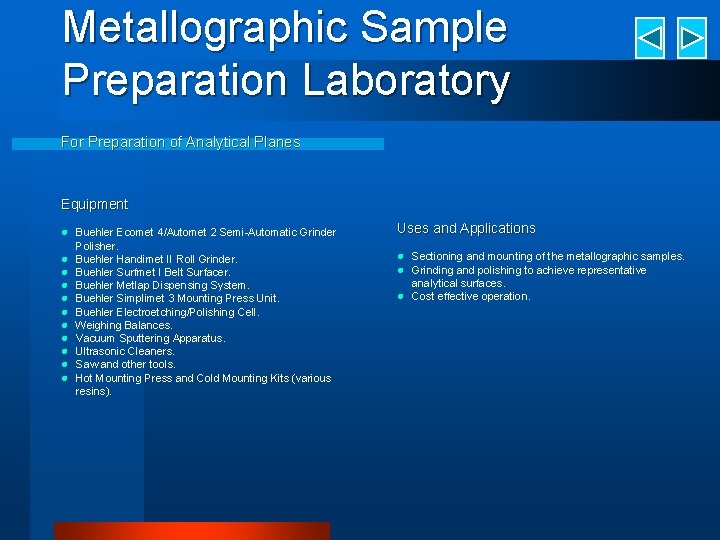 Metallographic Sample Preparation Laboratory For Preparation of Analytical Planes Equipment l Buehler Ecomet 4/Automet