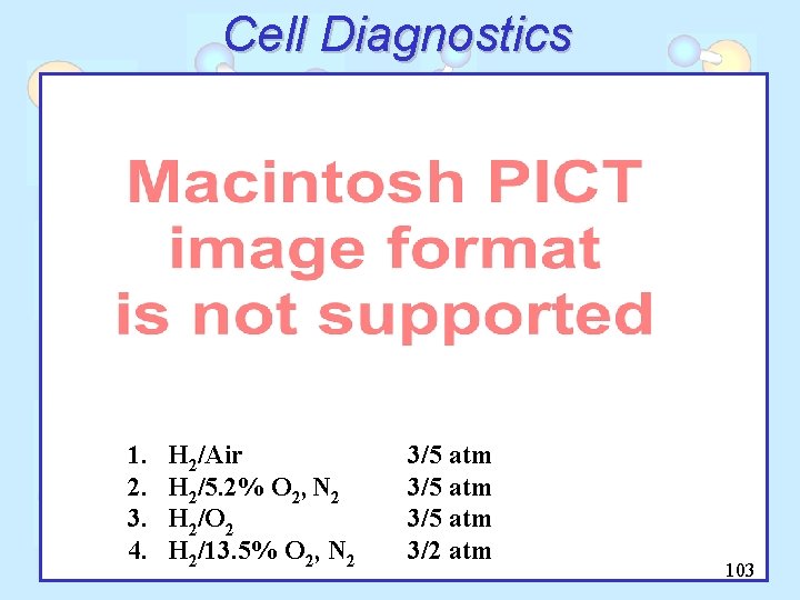 Cell Diagnostics 1. 2. 3. 4. H 2/Air H 2/5. 2% O 2, N