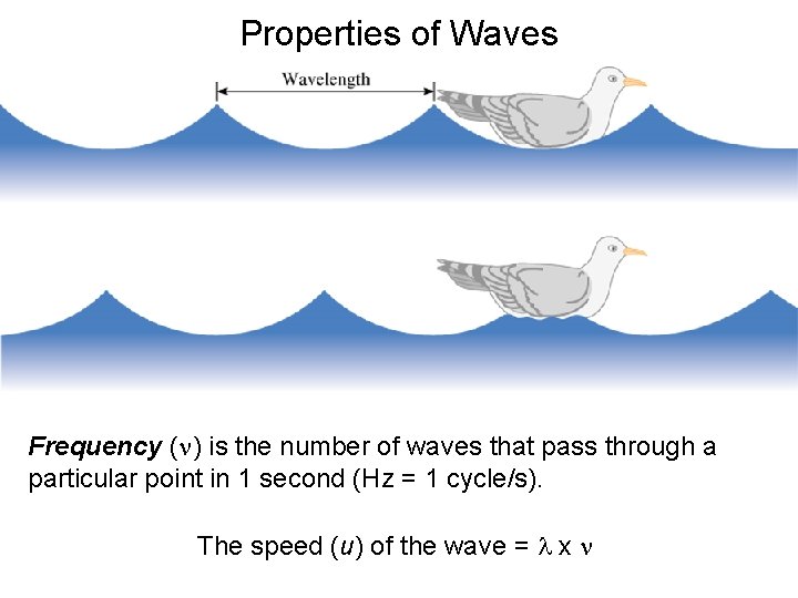 Properties of Waves Frequency (n) is the number of waves that pass through a