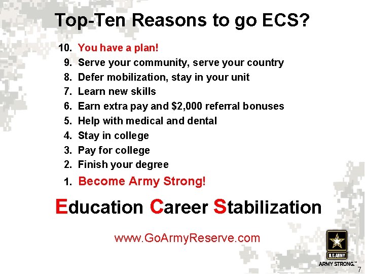 Top-Ten Reasons to go ECS? 10. 9. 8. 7. 6. 5. 4. 3. 2.