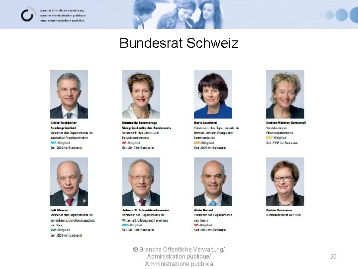 Bundesrat Schweiz © Branche Öffentliche Verwaltung/ Administration publique/ Amministrazione pubblica 20 