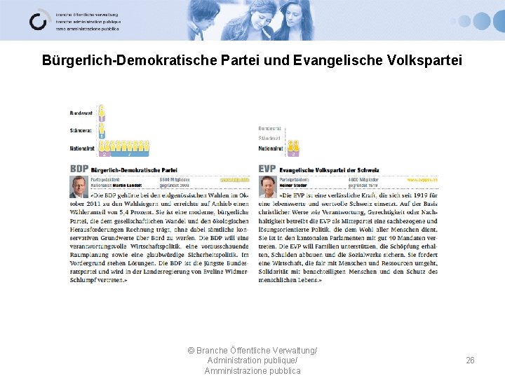 Bürgerlich-Demokratische Partei und Evangelische Volkspartei © Branche Öffentliche Verwaltung/ Administration publique/ Amministrazione pubblica 26