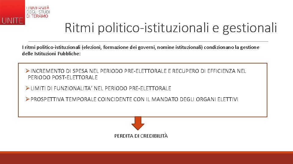 Ritmi politico-istituzionali e gestionali I ritmi politico-istituzionali (elezioni, formazione dei governi, nomine istituzionali) condizionano