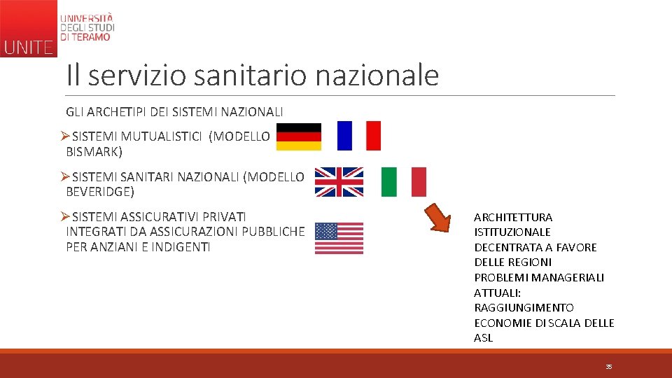 Il servizio sanitario nazionale GLI ARCHETIPI DEI SISTEMI NAZIONALI ØSISTEMI MUTUALISTICI (MODELLO BISMARK) ØSISTEMI