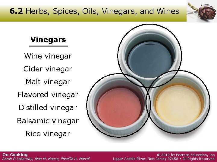 6. 2 Herbs, Spices, Oils, Vinegars, and Wines Vinegars Wine vinegar Cider vinegar Malt