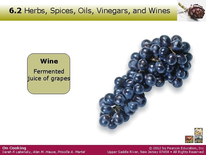 6. 2 Herbs, Spices, Oils, Vinegars, and Wines Wine Fermented juice of grapes On