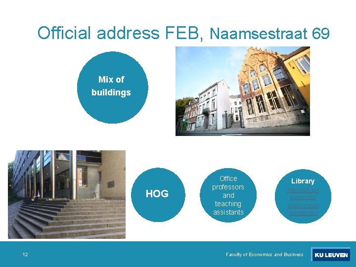 Official address FEB, Naamsestraat 69 HOG Mix of buildings HOG 12 Office professors and