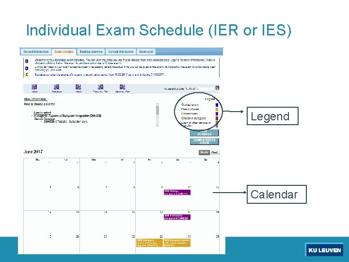 Individual Exam Schedule (IER or IES) Legend Calendar 