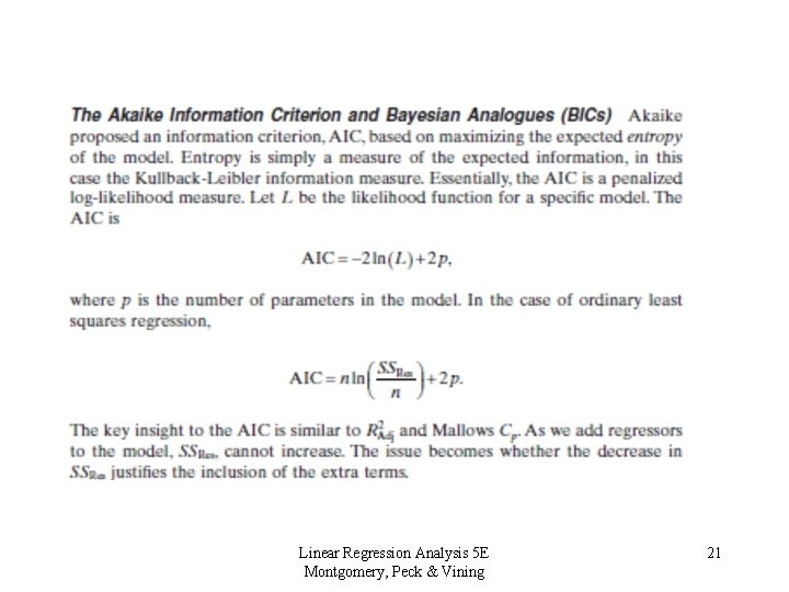 Linear Regression Analysis 5 E Montgomery, Peck & Vining 21 
