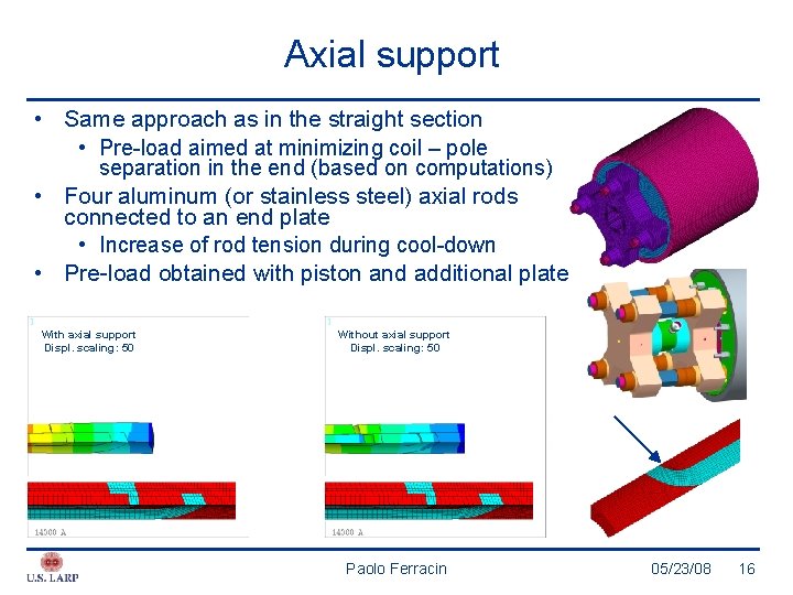 Axial support • Same approach as in the straight section • Pre-load aimed at