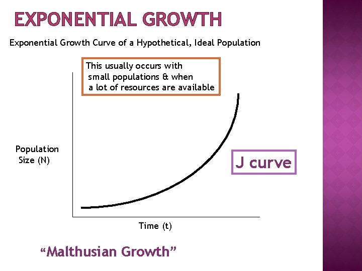 EXPONENTIAL GROWTH Exponential Growth Curve of a Hypothetical, Ideal Population This usually occurs with