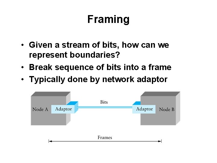 Framing • Given a stream of bits, how can we represent boundaries? • Break