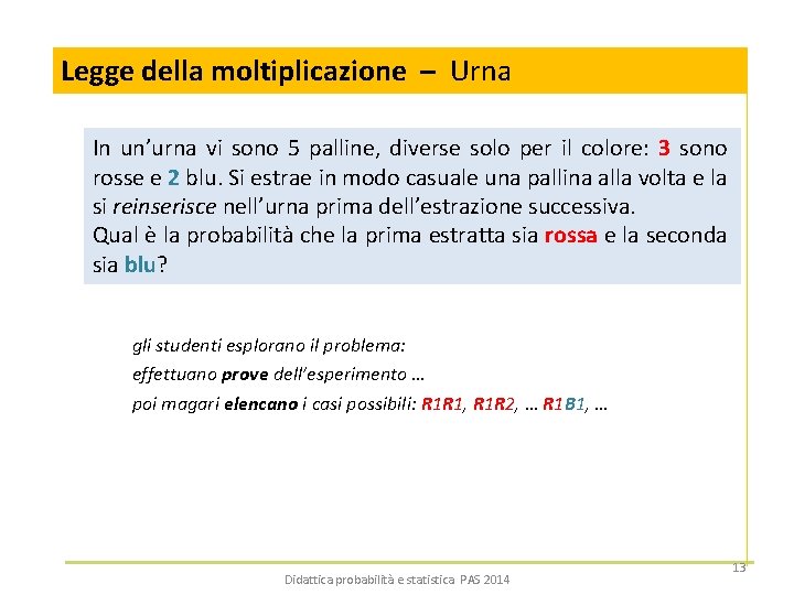 Legge della moltiplicazione – Urna In un’urna vi sono 5 palline, diverse solo per